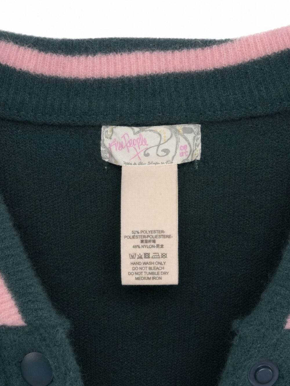 Free People Pep Rally Striped Poncho OS Green Pink Oversized Snap Front Cape - Picture 4 of 12